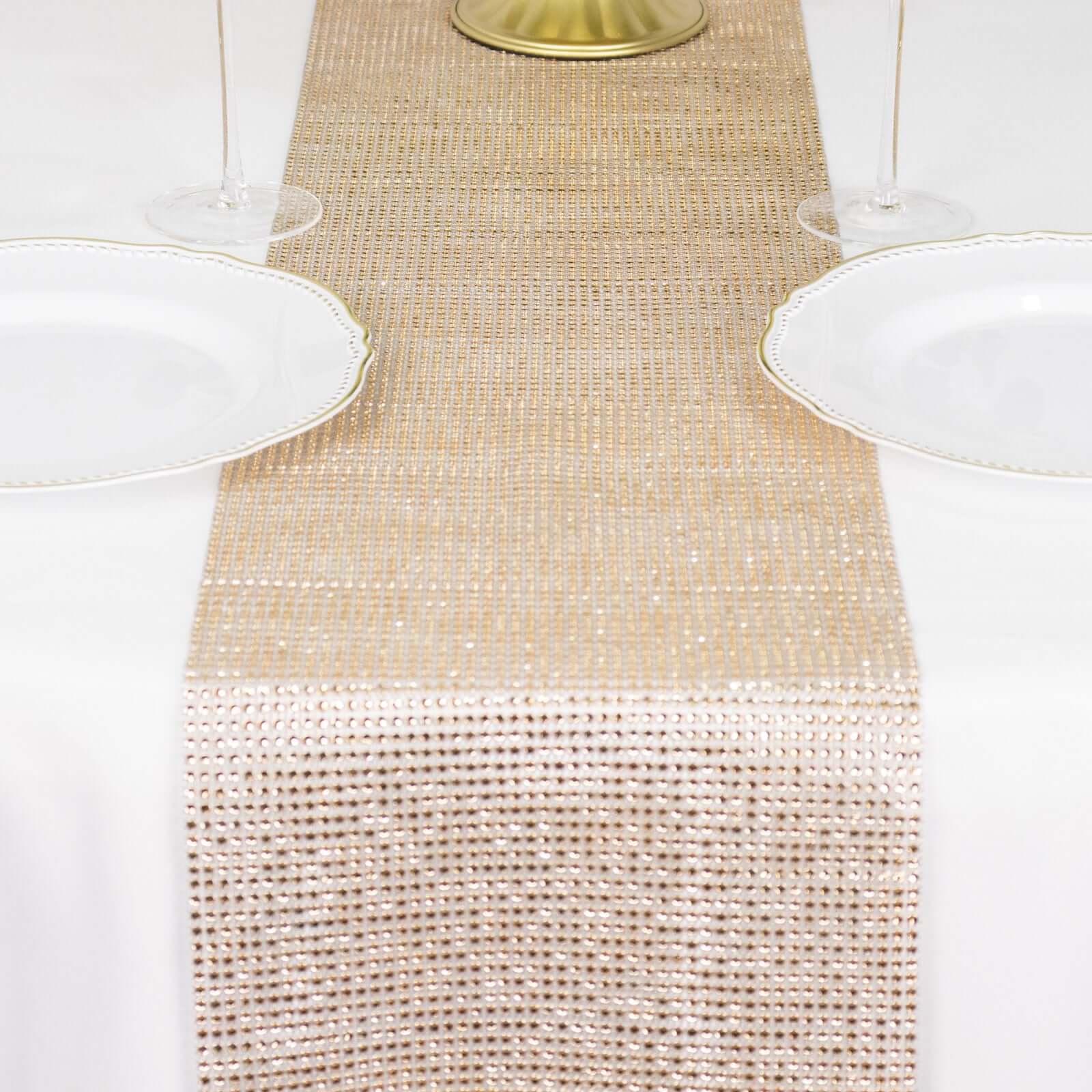 Crystal Rhinestone 10"x108" Table Runner Champagne - Chic Diamond Accent