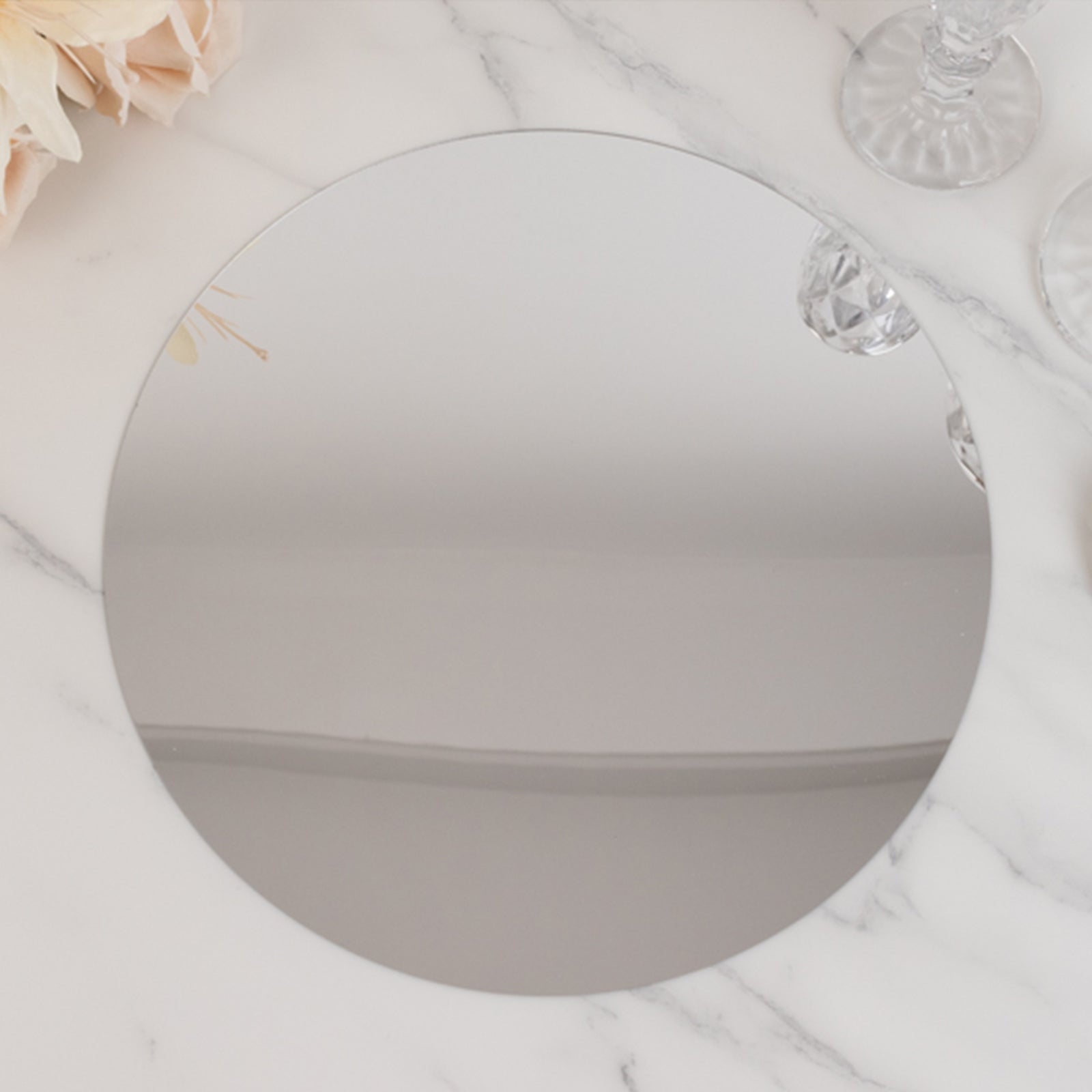 10-Pack Candle Plate Table Setting Circle Acrylic Mirror Tray Silver Round - Event Centerpiece Decor 12"