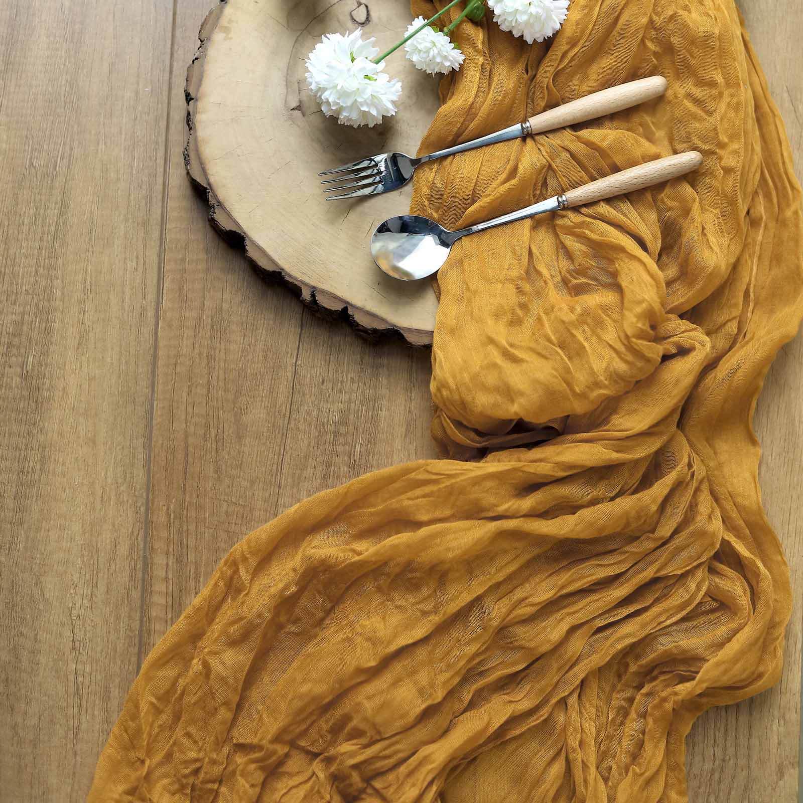 Gauze Cheesecloth 10ft Table Runner Mustard Yellow - Rustic Boho Style