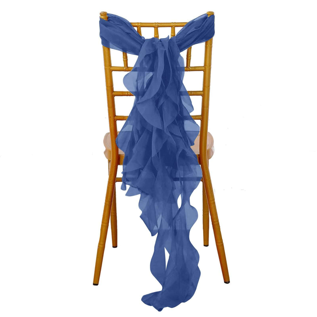 Chiffon Chair Sash with Curly Design Navy Blue - Stylish Chair Decorations