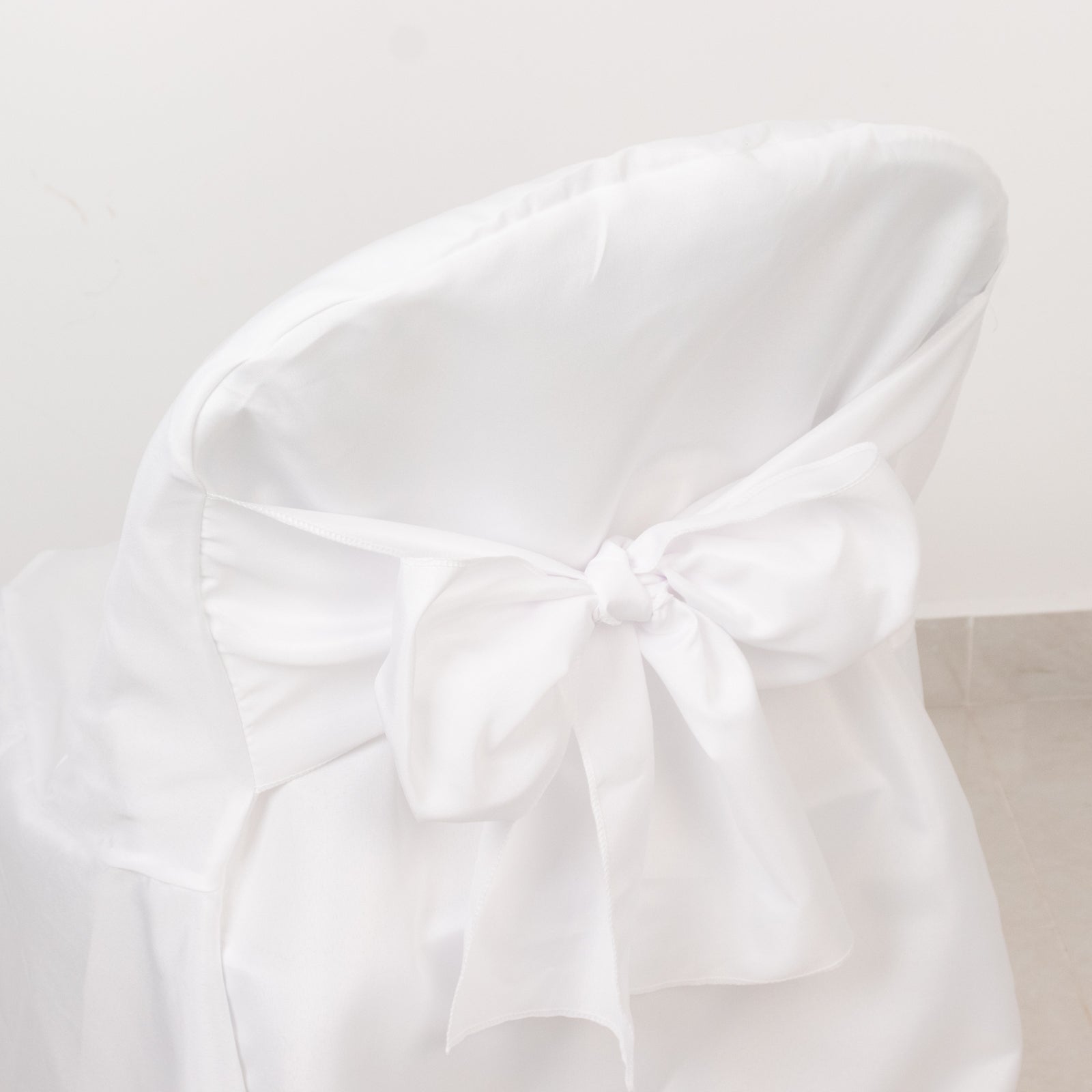 10-Pack Polyester Slip-On Folding Chair Covers with Attached Sashes – White Durable Reusable Covers for Wedding & Event Decor