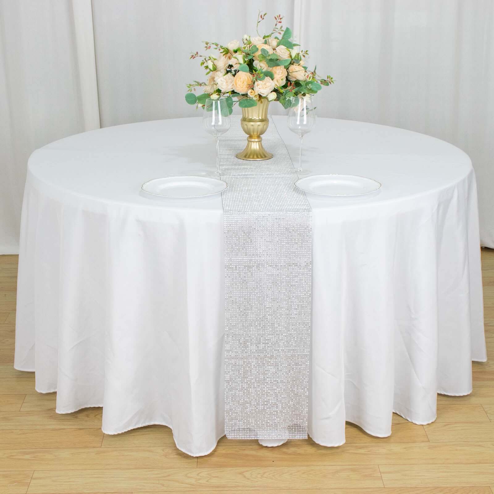Crystal Rhinestone 10"x108" Table Runner Silver - Chic Diamond Accent