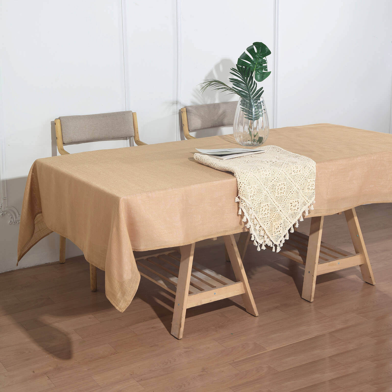 Faux Linen 60"x102" Rectangular Tablecloth Natural - Slubby Textured & Wrinkle Resistant Table Cover
