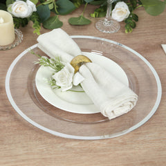 10-Pack Economy Plastic Round Charger Plates 12" in Clear with Wide Silver Rim, Decorative Dinner Party Serving Plates