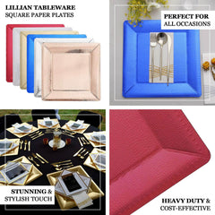 10-Pack Disposable Square Charger Plates in Burgundy with Leather Like Texture - 1100GSM Durable Paper Chargers 13"