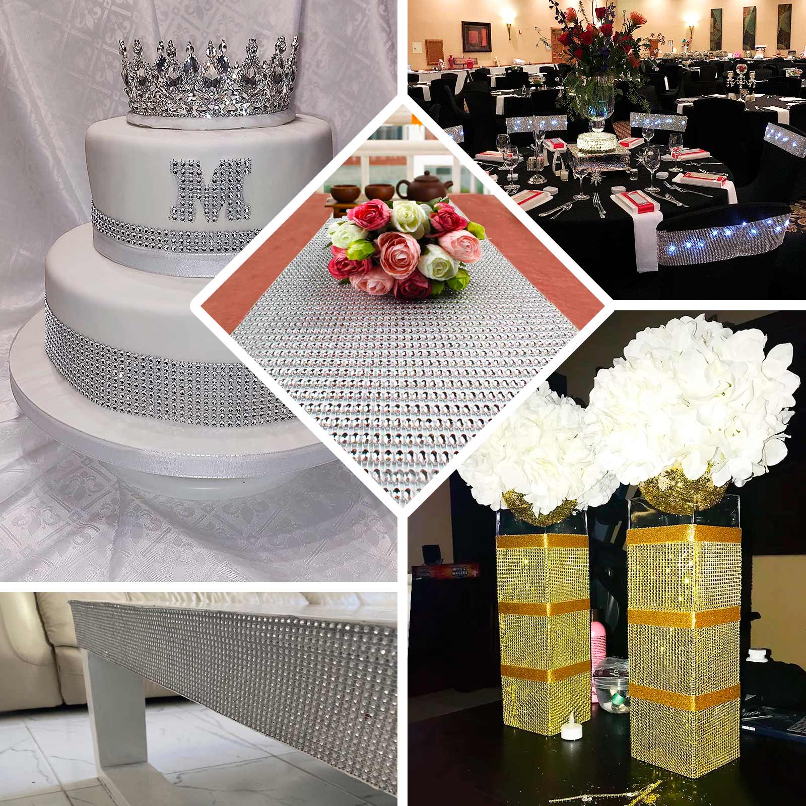 Crystal Rhinestone 10"x108" Table Runner Champagne - Chic Diamond Accent