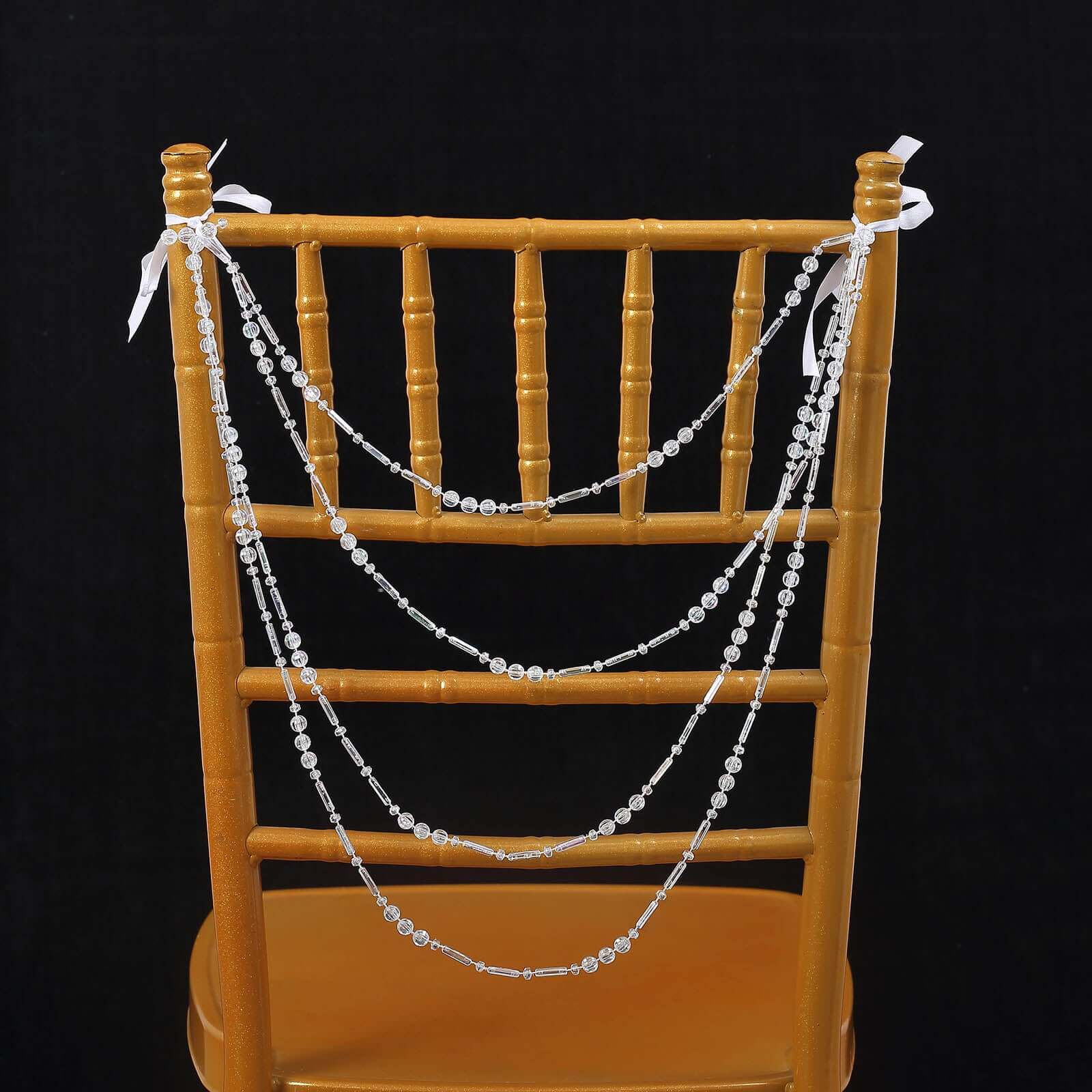 Faux Pearl Beaded 16" Chair Back Garland Sash Iridescent Gatsby-Inspired Style - Pre-Tied Chic Wedding Decor for Chiavari Chairs