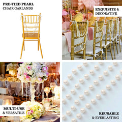 Faux Pearl Beaded 16" Chair Back Garland Sash Ivory Gatsby-Inspired Style - Pre-Tied Chic Wedding Decor for Chiavari Chairs