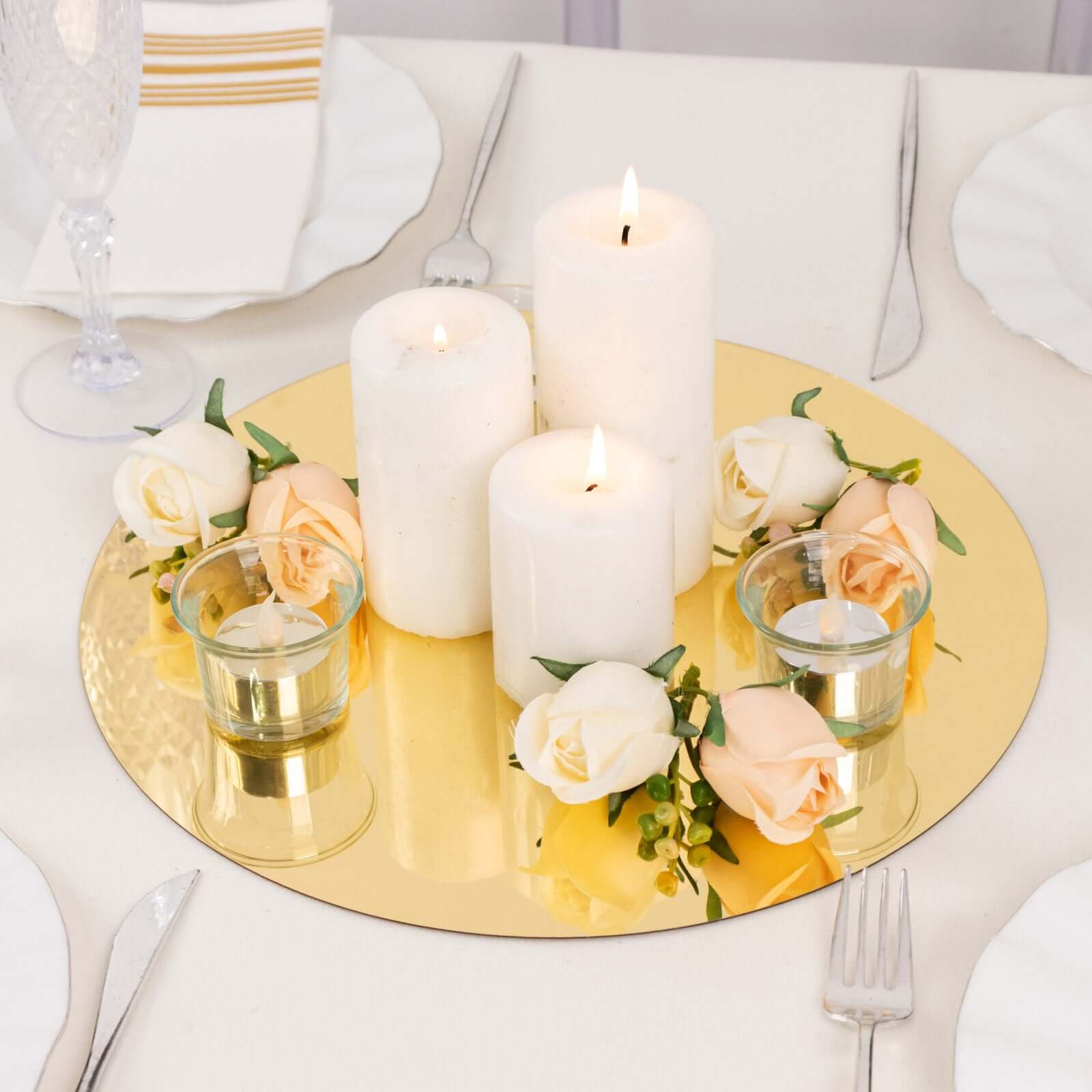 10-Pack Dining Plate Chargers Decorative Acrylic Mirror Gold Round - Lightweight Event Display 13"
