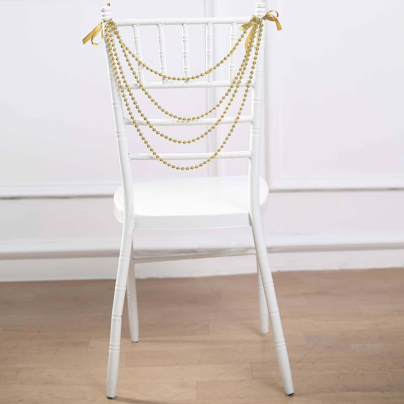 Faux Pearl Beaded 16" Chair Back Garland Sash Gold Gatsby-Inspired Style - Pre-Tied Chic Wedding Decor for Chiavari Chairs