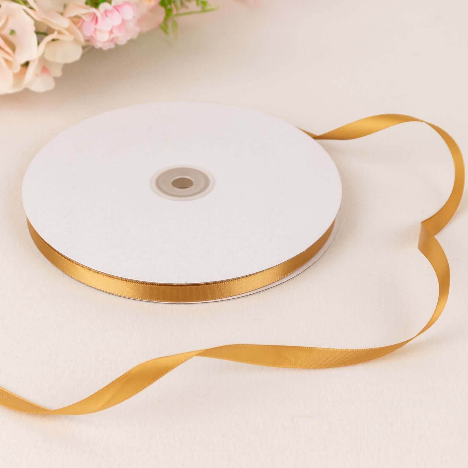 100 Yards 3/8" Gold Single Face Decorative Satin Ribbon