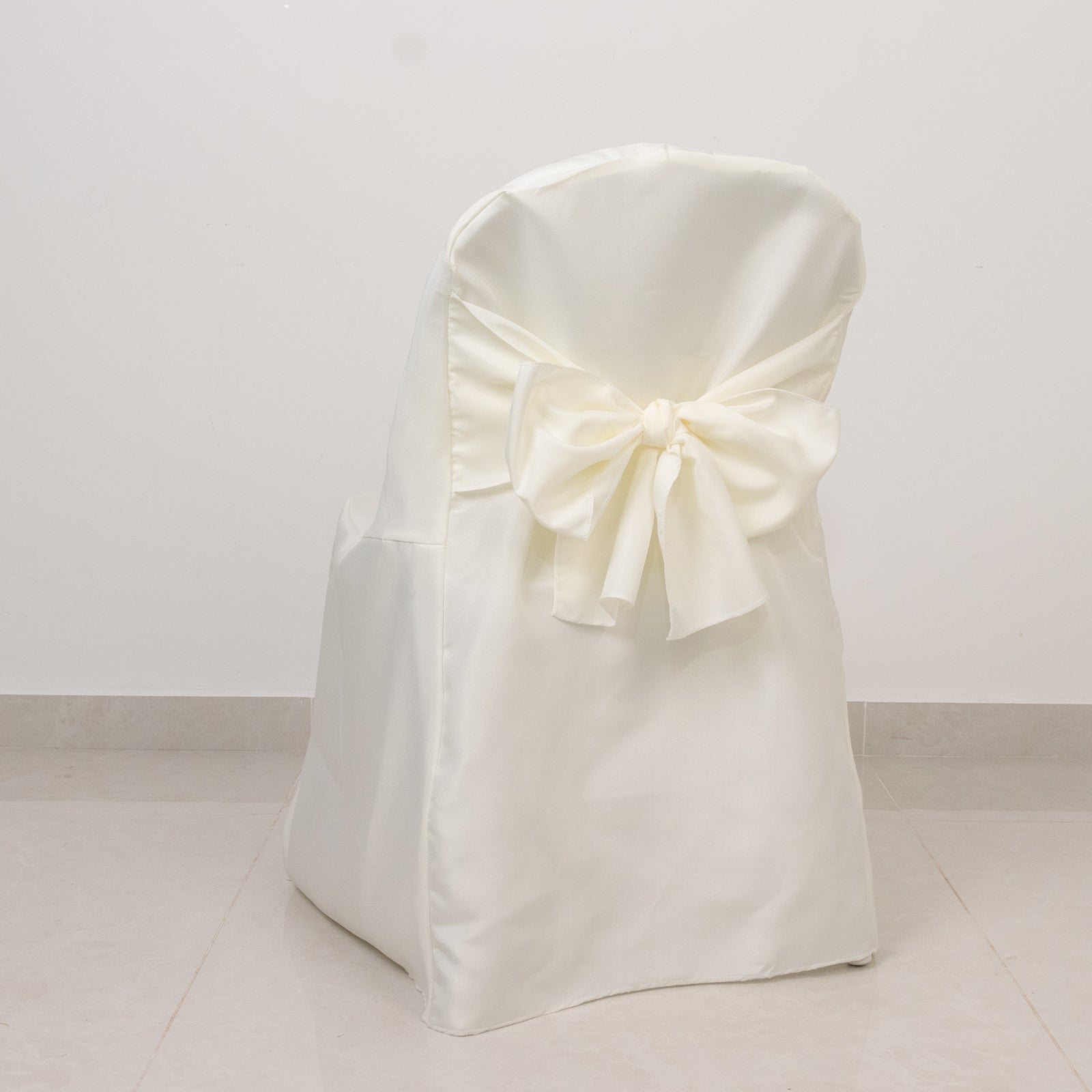 10-Pack Polyester Slip-On Folding Chair Covers with Attached Sashes – Ivory Durable Reusable Covers for Wedding & Event Decor