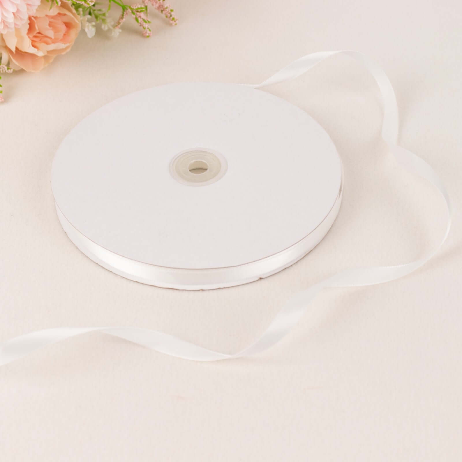 100 Yards 3/8" White Single Face Decorative Satin Ribbon