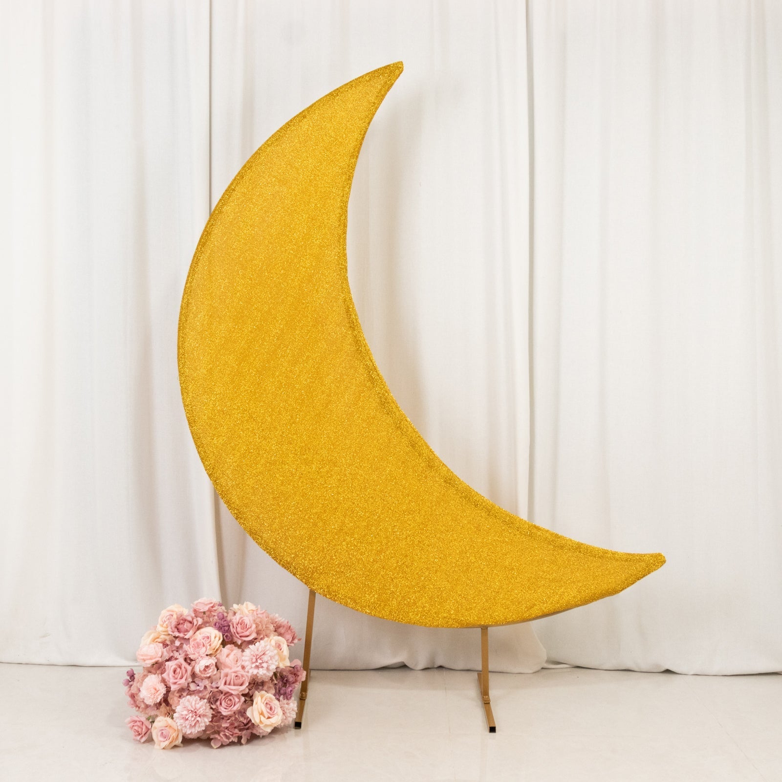 Gold Moon Backdrop Stand Cover Shimmer in Tinsel Spandex – Fitted Sparkly Wedding Arch Cover – 6.5ft