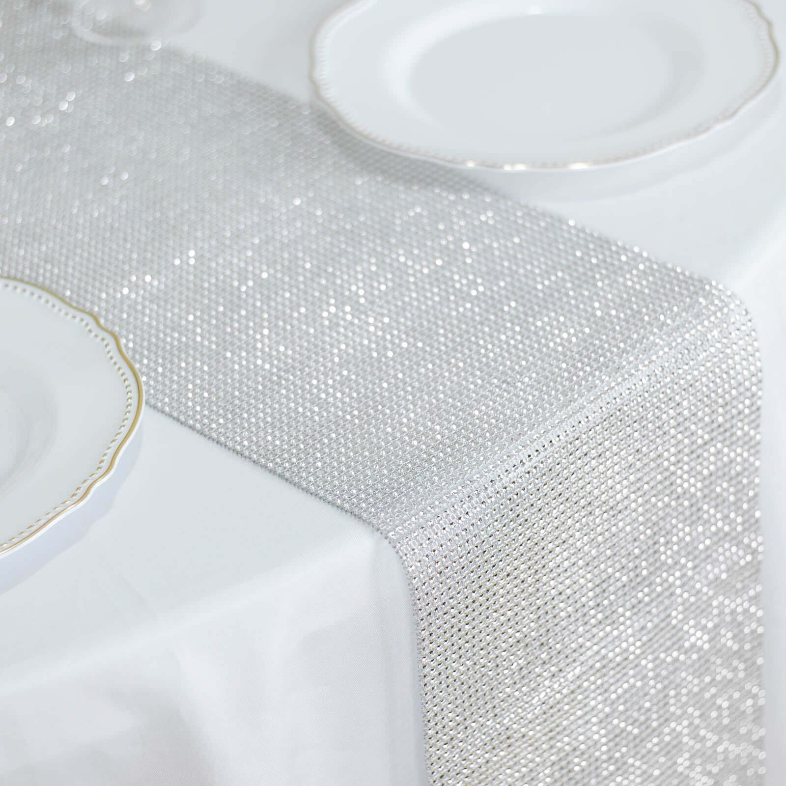 Crystal Rhinestone 10"x108" Table Runner Silver - Chic Diamond Accent