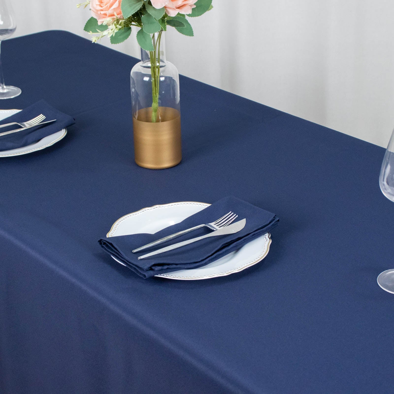 Fire Retardant Premium Polyester 60"x102" Rectangular Tablecloth Navy Blue - High-Performance Table Cover