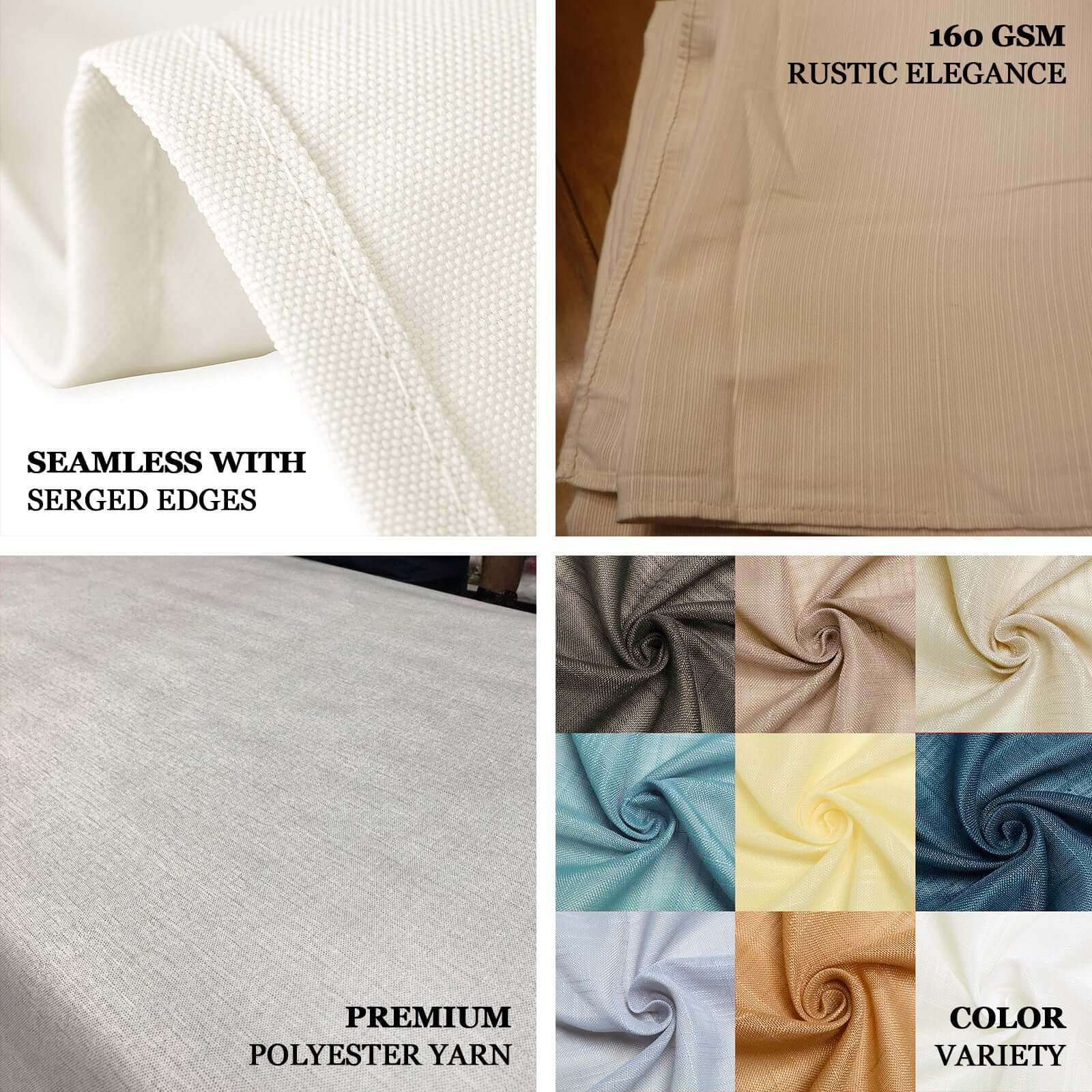 Faux Linen 90"x132" Rectangular Tablecloth Beige - Slubby Texture Wrinkle-Resistant Seamless Table Cover