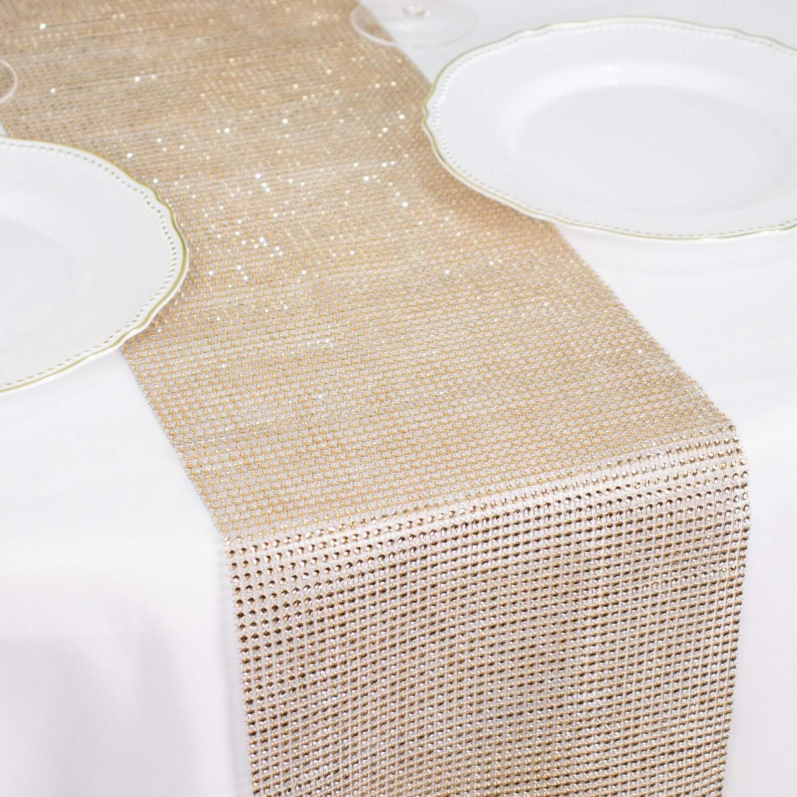 Crystal Rhinestone 10"x108" Table Runner Champagne - Chic Diamond Accent