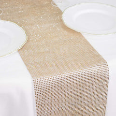 Crystal Rhinestone 10"x108" Table Runner Champagne - Chic Diamond Accent