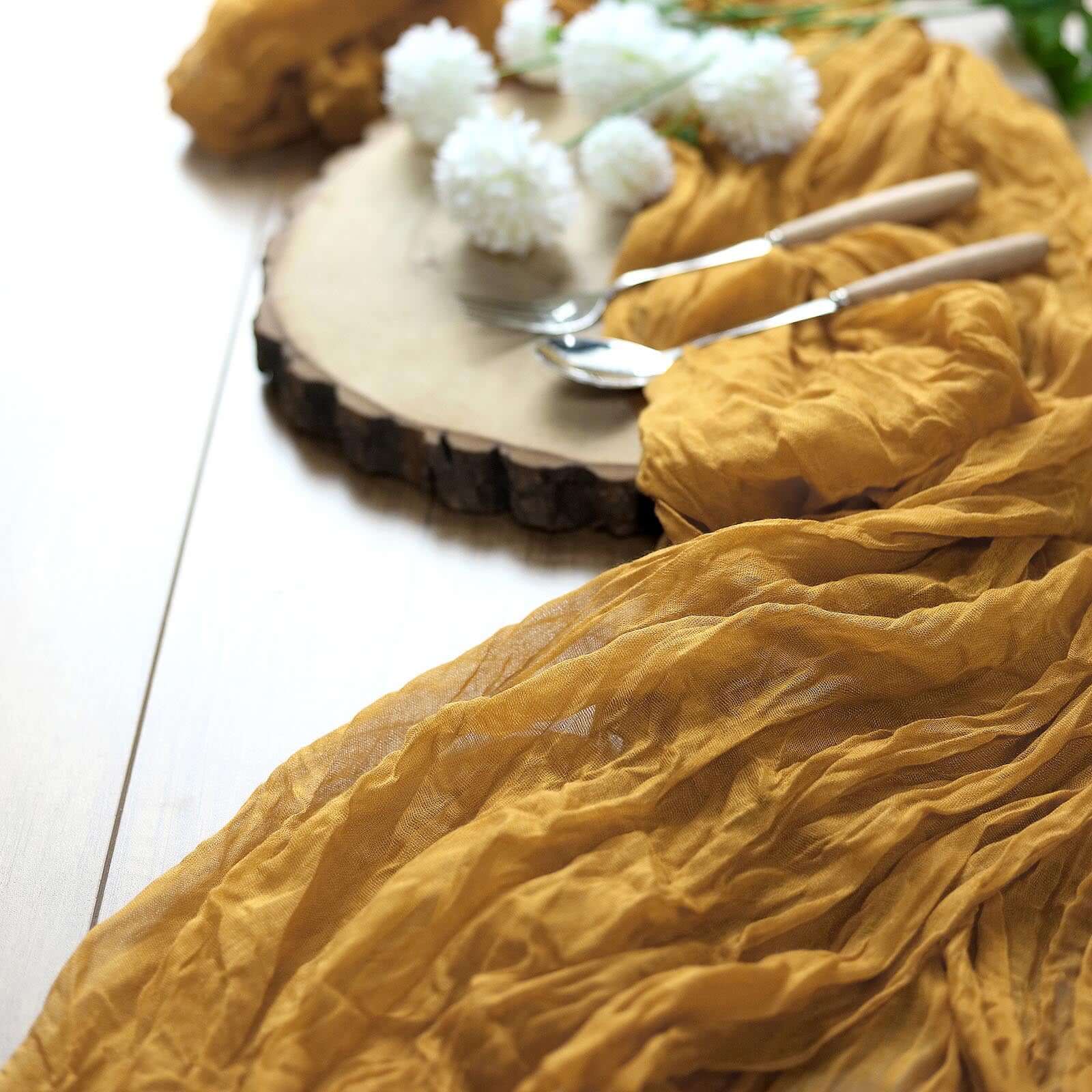 Gauze Cheesecloth 10ft Table Runner Mustard Yellow - Rustic Boho Style