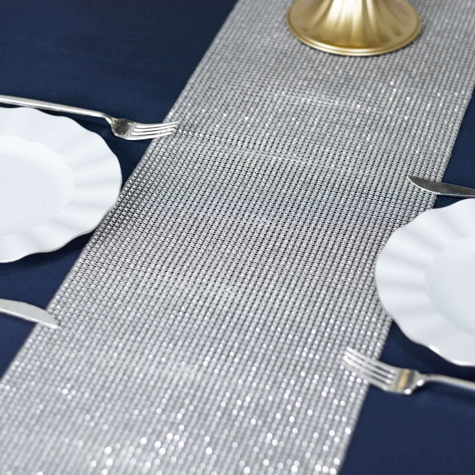 Crystal Rhinestone 10"x108" Table Runner Silver - Chic Diamond Accent