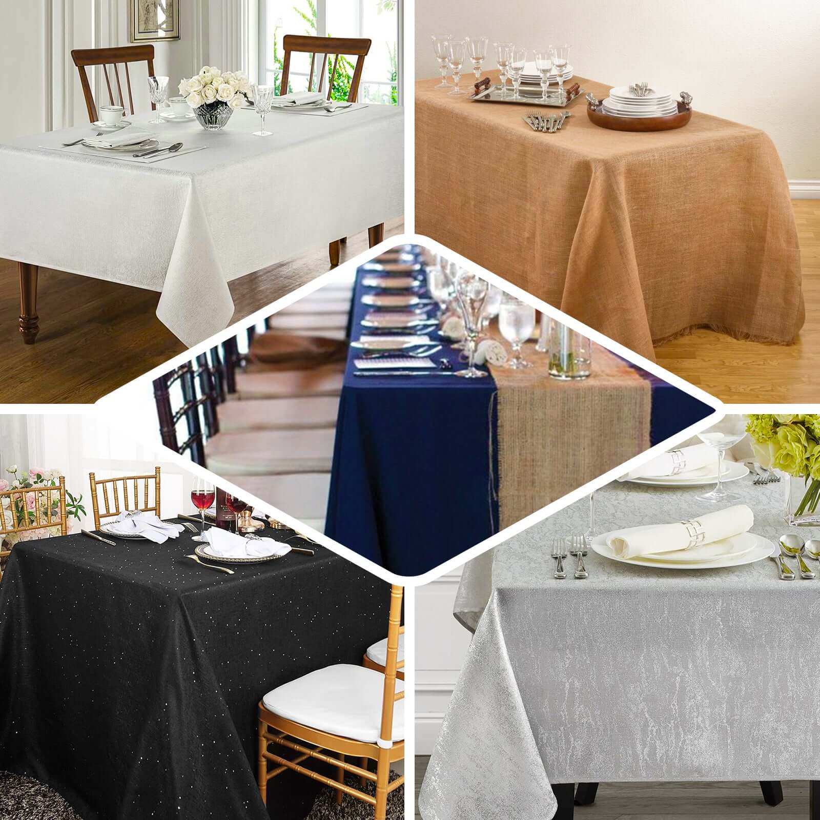 Faux Linen 90"x132" Rectangular Tablecloth White - Slubby Texture Wrinkle-Resistant Seamless Table Cover for Weddings and Special Events