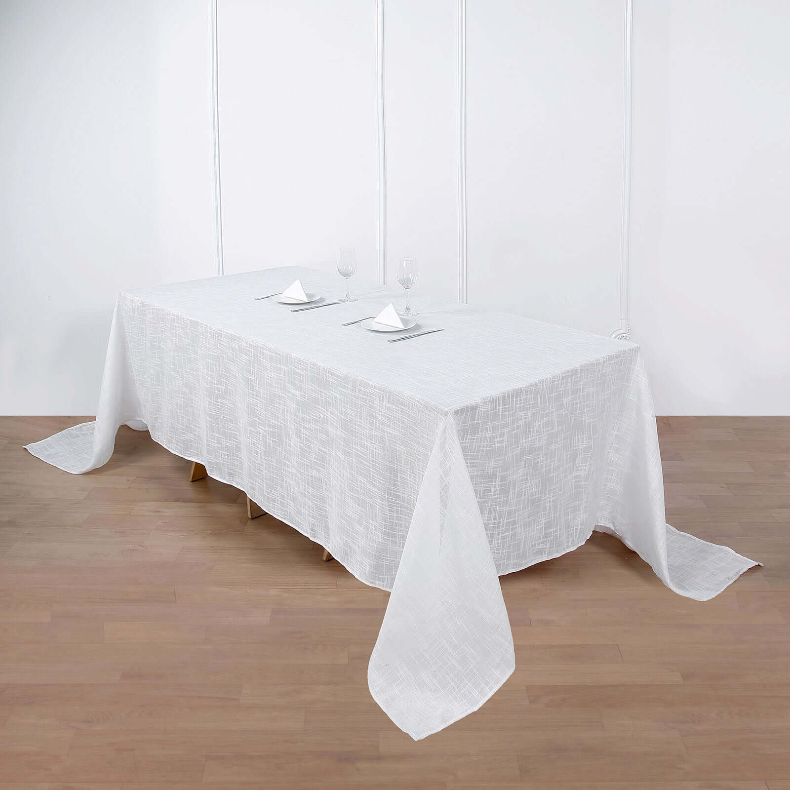 Faux Linen 90"x156" Rectangular Tablecloth White - Slubby Texture Wrinkle-Resistant Seamless Table Cover for Weddings and Events