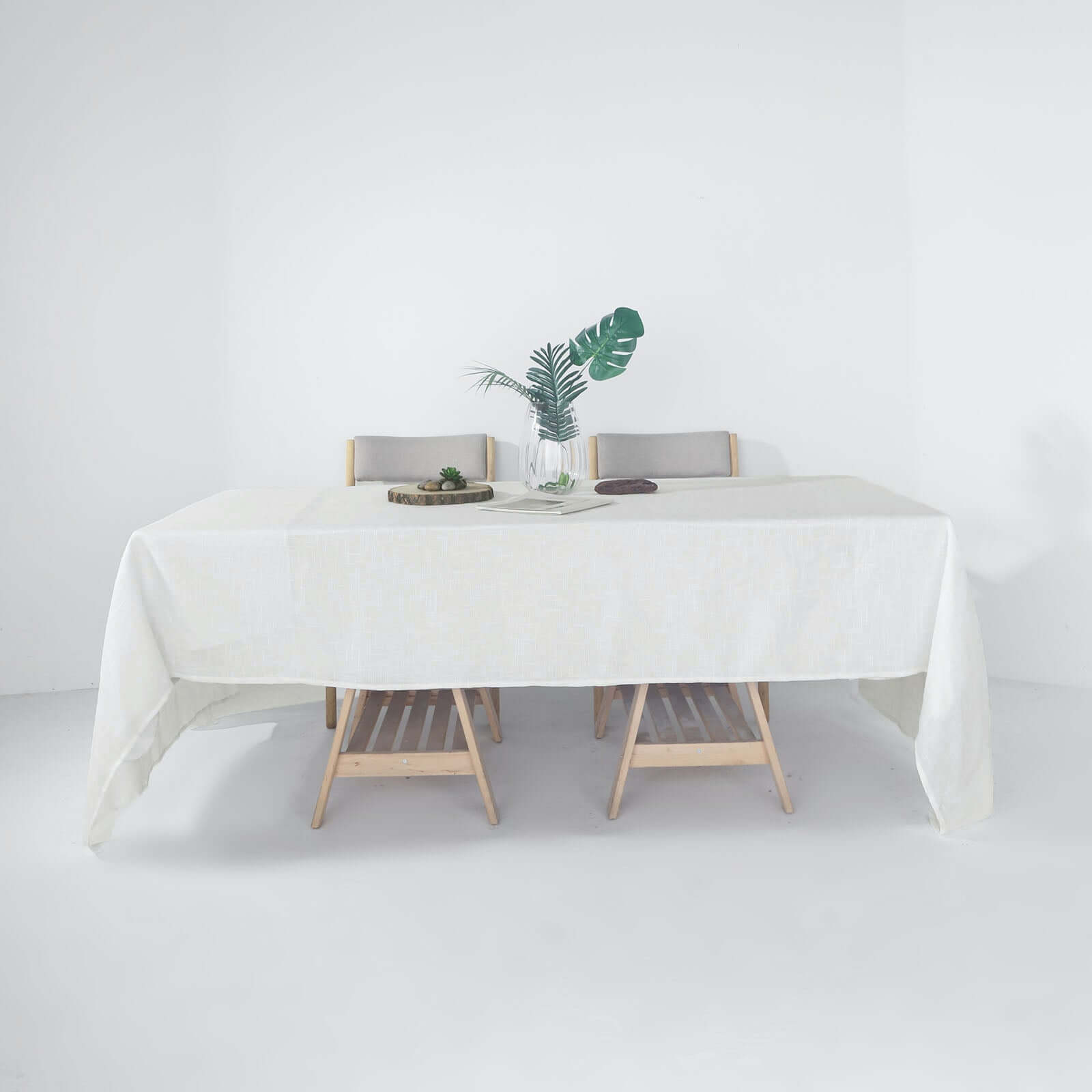 Faux Linen 60"x126" Rectangular Tablecloth White - Slubby Textured & Wrinkle Resistant for Weddings and Special Events
