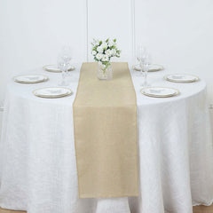 Faux Linen 14"x108" Table Runner Natural - Rustic Style Table Decor