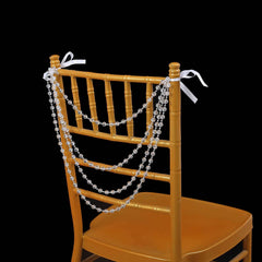 Faux Pearl Beaded 16" Chair Back Garland Sash Clear Gatsby-Inspired Style - Pre-Tied Chic Wedding Decor for Chiavari Chairs