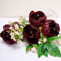10-Pack Artificial Peony Flower Heads Burgundy - Versatile Faux Craft Flowers for DIY Event Styling Scrapbooking & Floral Arrangements 3"