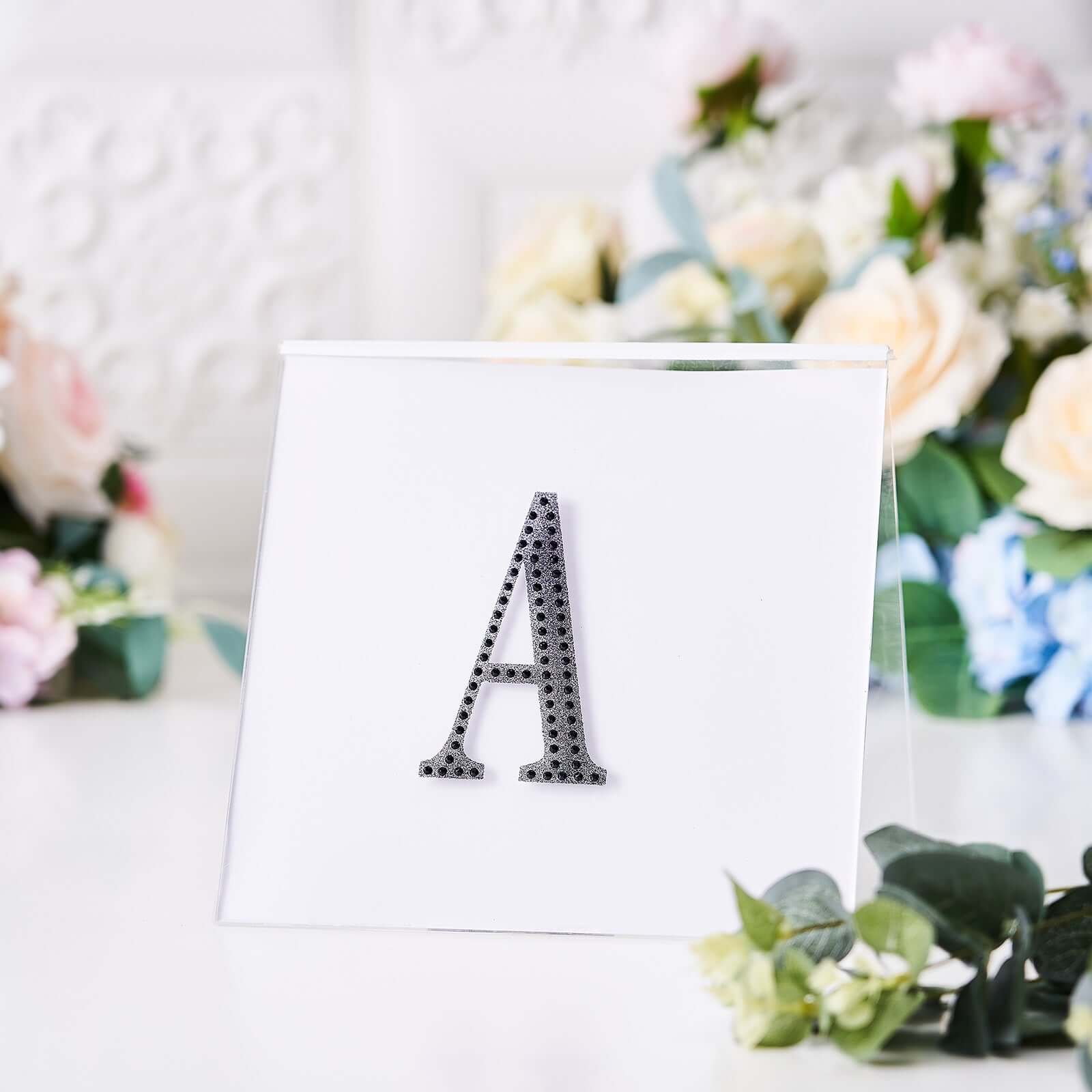 Decorative Rhinestone Alphabet "A" Letter Stickers, Glitter Adhesive Craft Letters Black DIY Sparkle Embellishments 4"