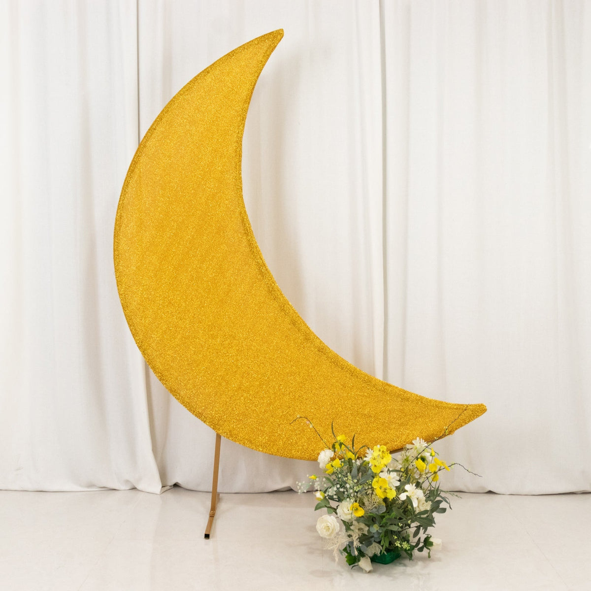 Gold Moon Backdrop Stand Cover Shimmer in Tinsel Spandex – Fitted Sparkly Wedding Arch Cover – 6.5ft