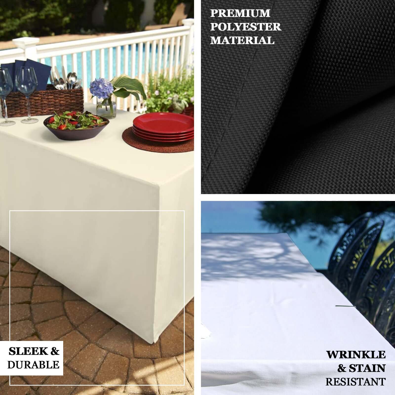 Fitted Polyester 48"x30" Rectangle Tablecloth Black - Durable Table Cover