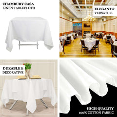 100% Cotton 70"x70" Square Tablecloth White Linen - Sophisticated, Soft & Breathable Fabric Table Cover