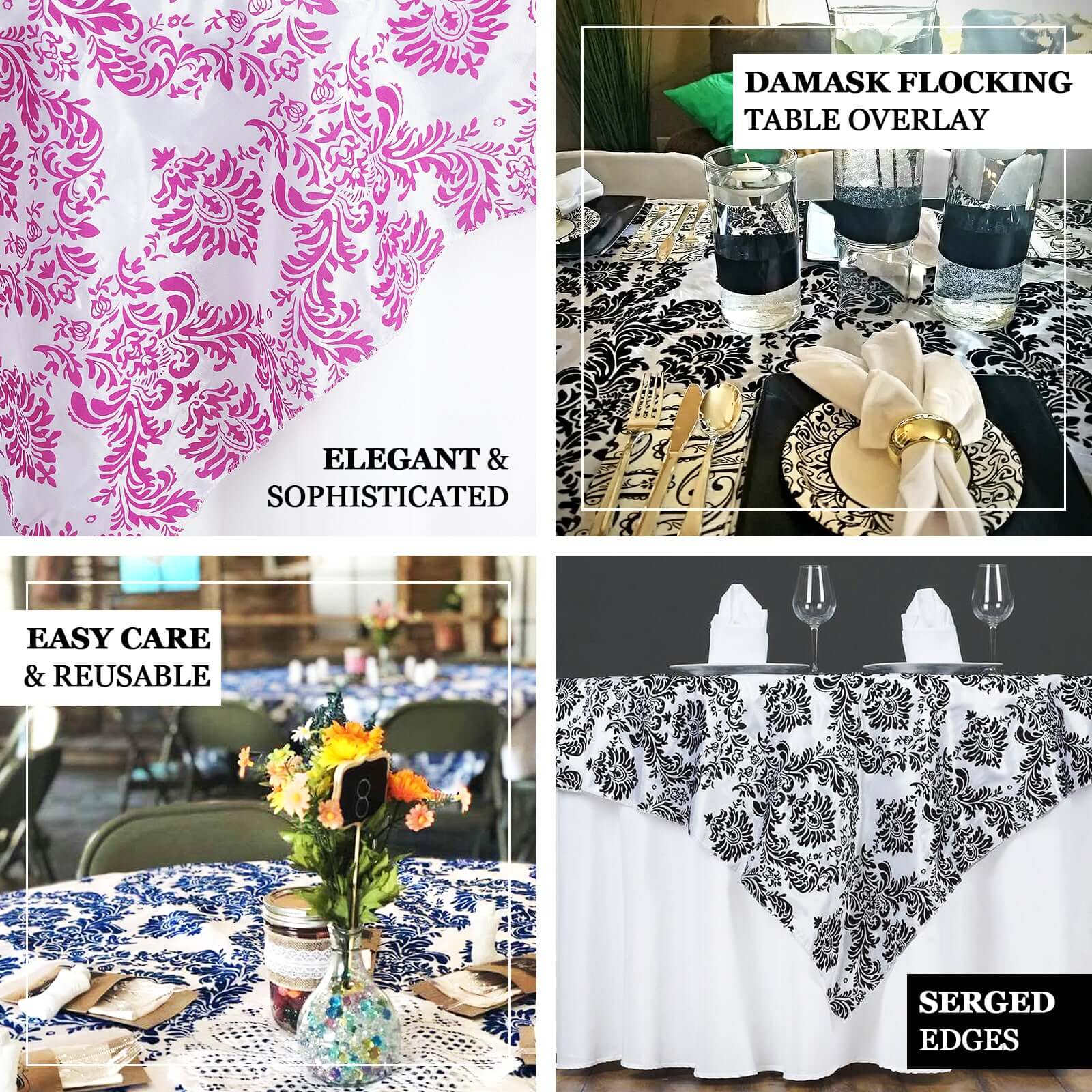 Flocking 60"x60" Table Overlay Square Tablecloth Royal Blue - Damask Table Cover