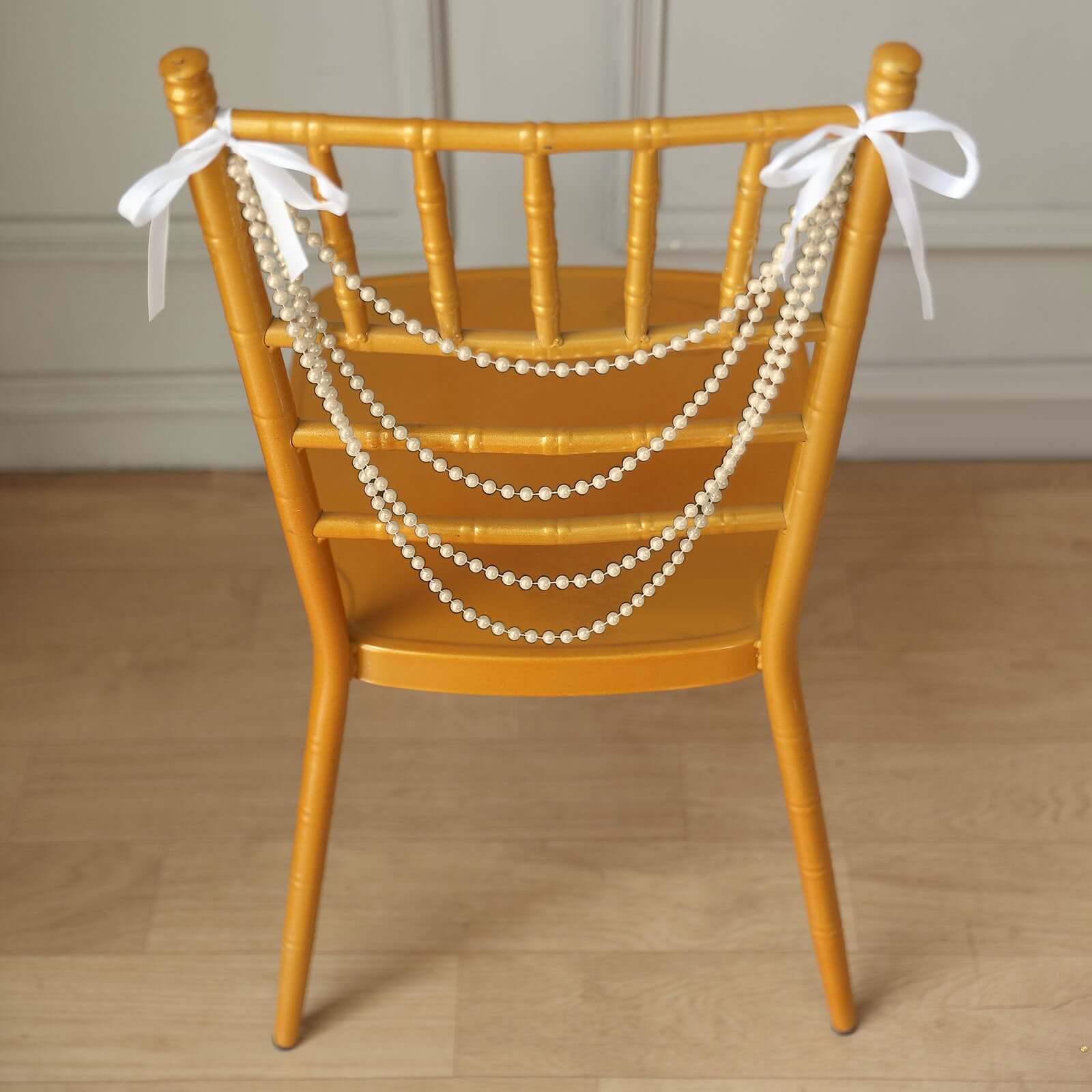 Faux Pearl Beaded 16" Chair Back Garland Sash Ivory Gatsby-Inspired Style - Pre-Tied Chic Wedding Decor for Chiavari Chairs