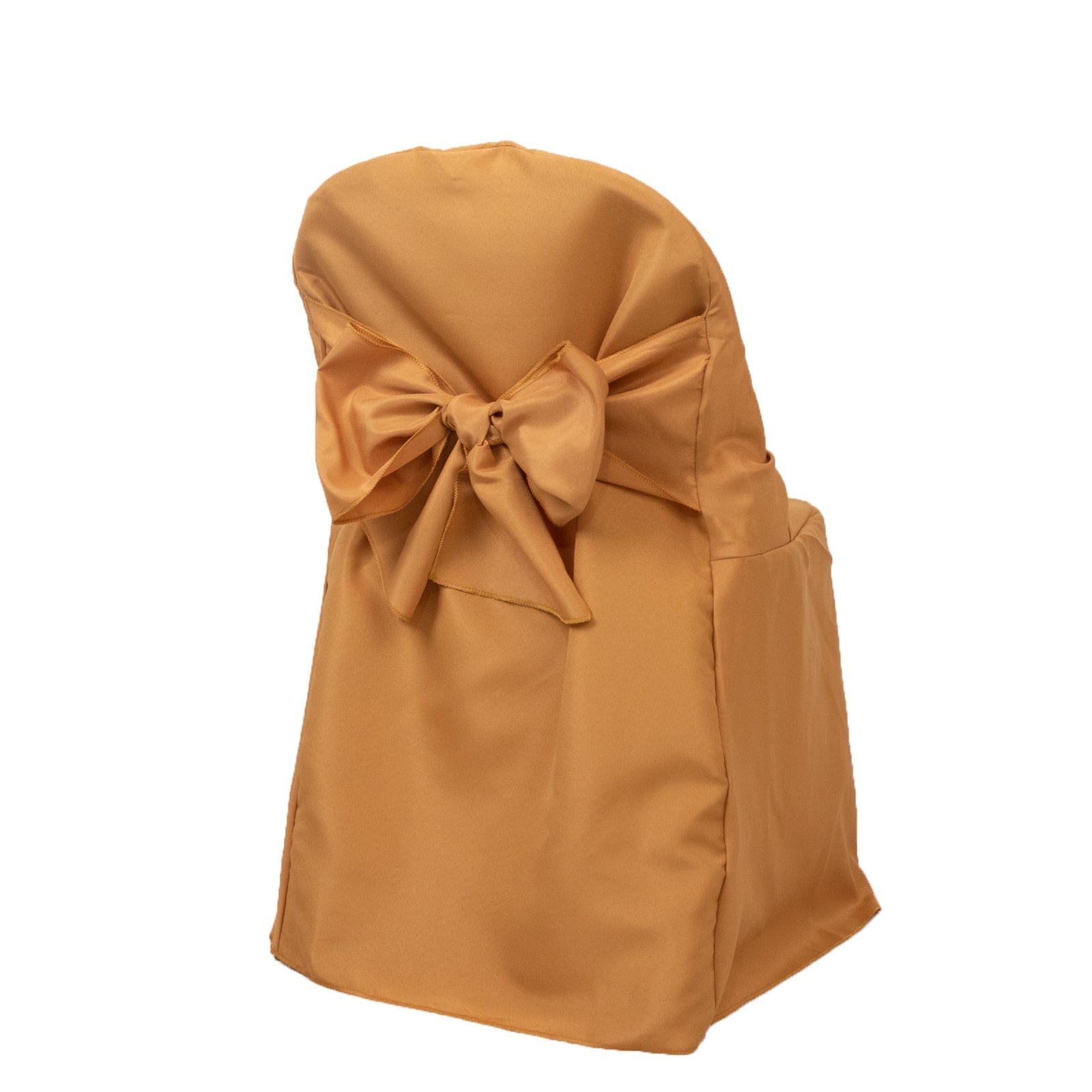 10-Pack Polyester Slip-On Folding Chair Covers with Attached Sashes – Gold Durable Reusable Covers for Wedding & Event Decor