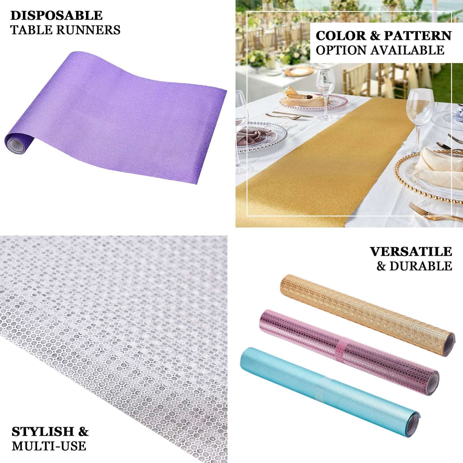 Glitter Paper 9ft Table Runner Roll Silver Disposable Ridge Pattern Table Decor