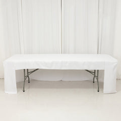 Fitted Polyester 96"x30" Rectangle Tablecloth White with Open Back Design - Easy to Maintain and Wrinkle-Resistant Table Cover for Trade Shows & Displays