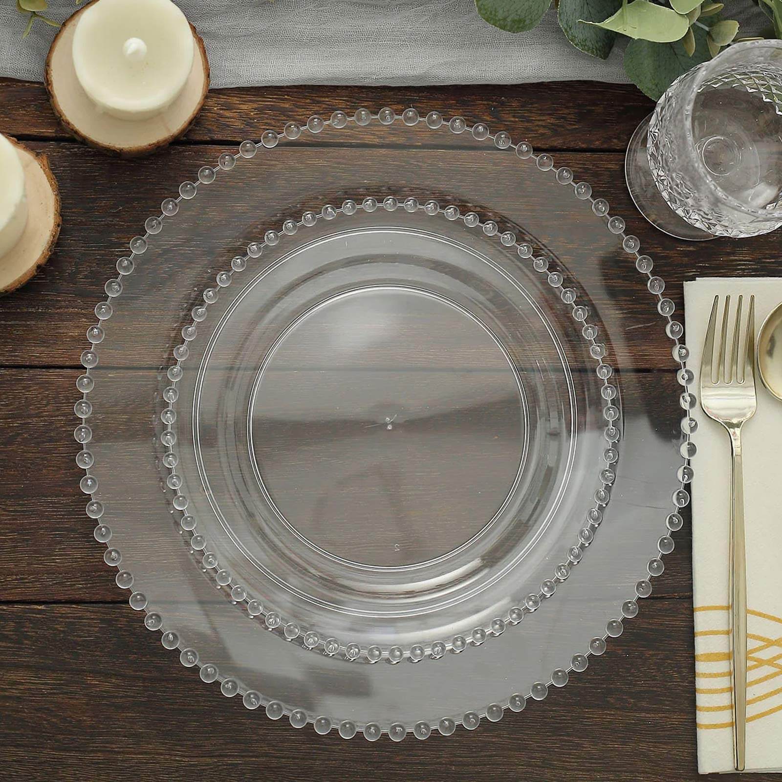10-Pack Clear Plastic Dessert Plates – 8" Round with Beaded Rim, Disposable for Parties & Events
