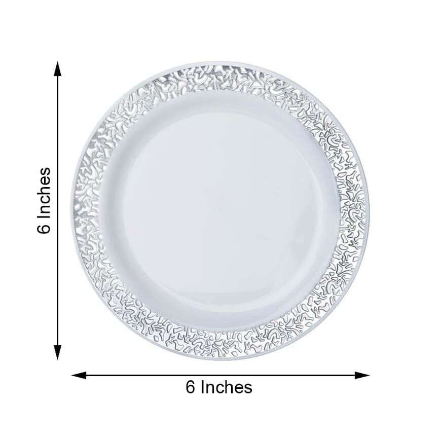 10-Pack Dessert Plates Lace Rim Design White with Silver - Plastic ...
