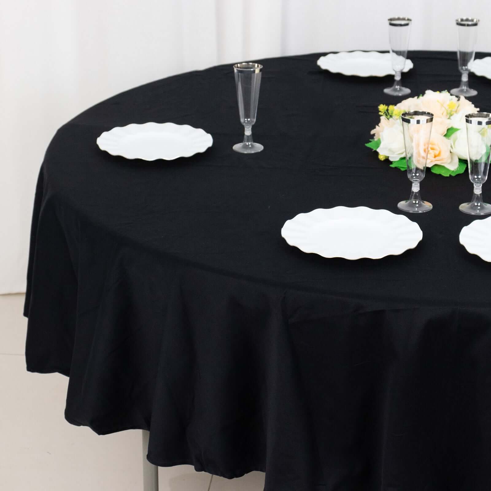 100% Cotton 90" Round Tablecloth Black Linen - Soft & Breathable Table Cover