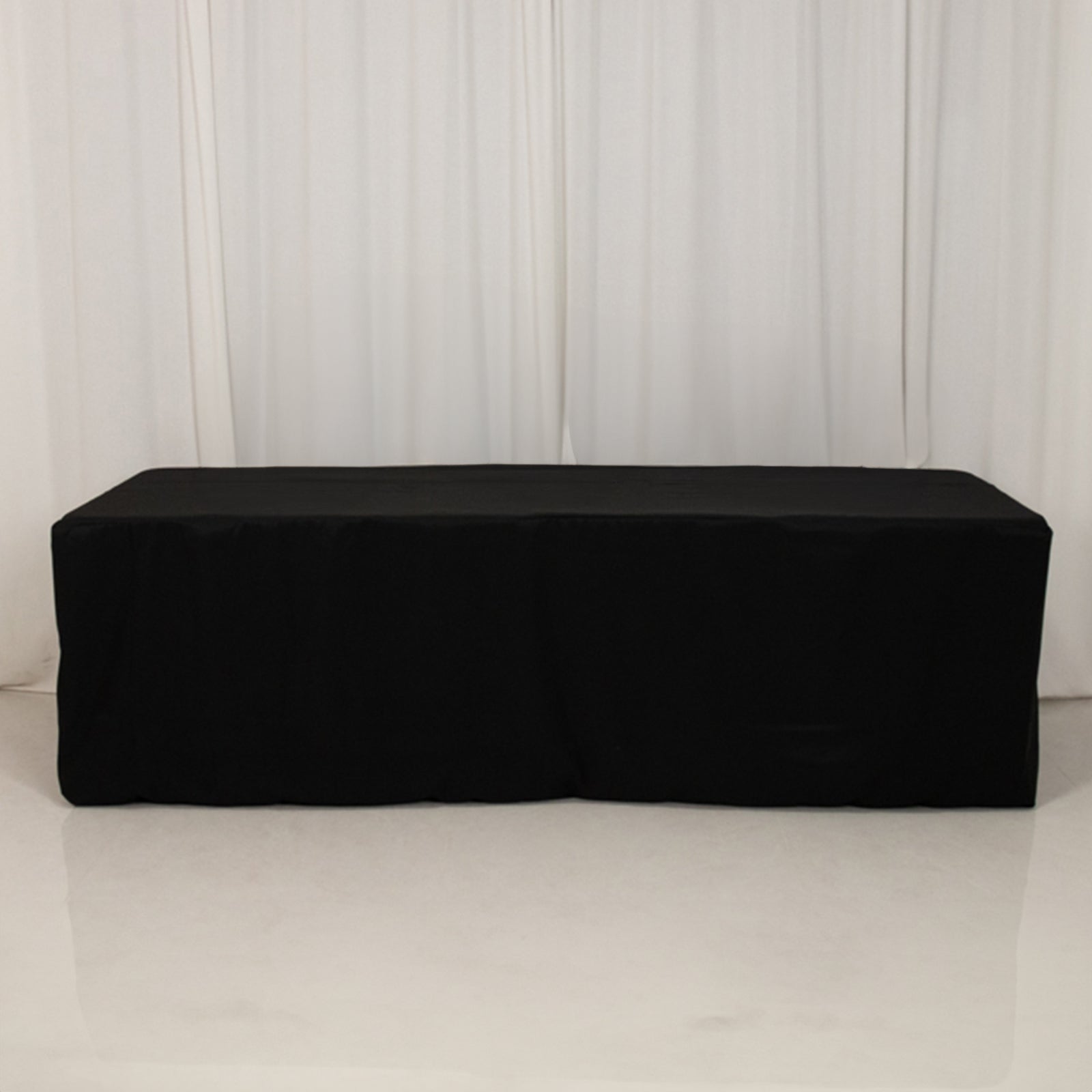 Fitted Polyester 96"x24"x30" Rectangle Tablecloth Black - Secure Fit for Unique Table Sizes