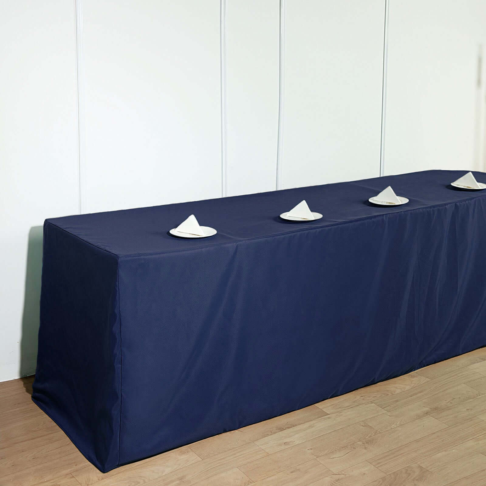 Fitted Polyester 96"x30" Rectangle Tablecloth Navy Blue - Durable and Easy to Maintain Table Cover