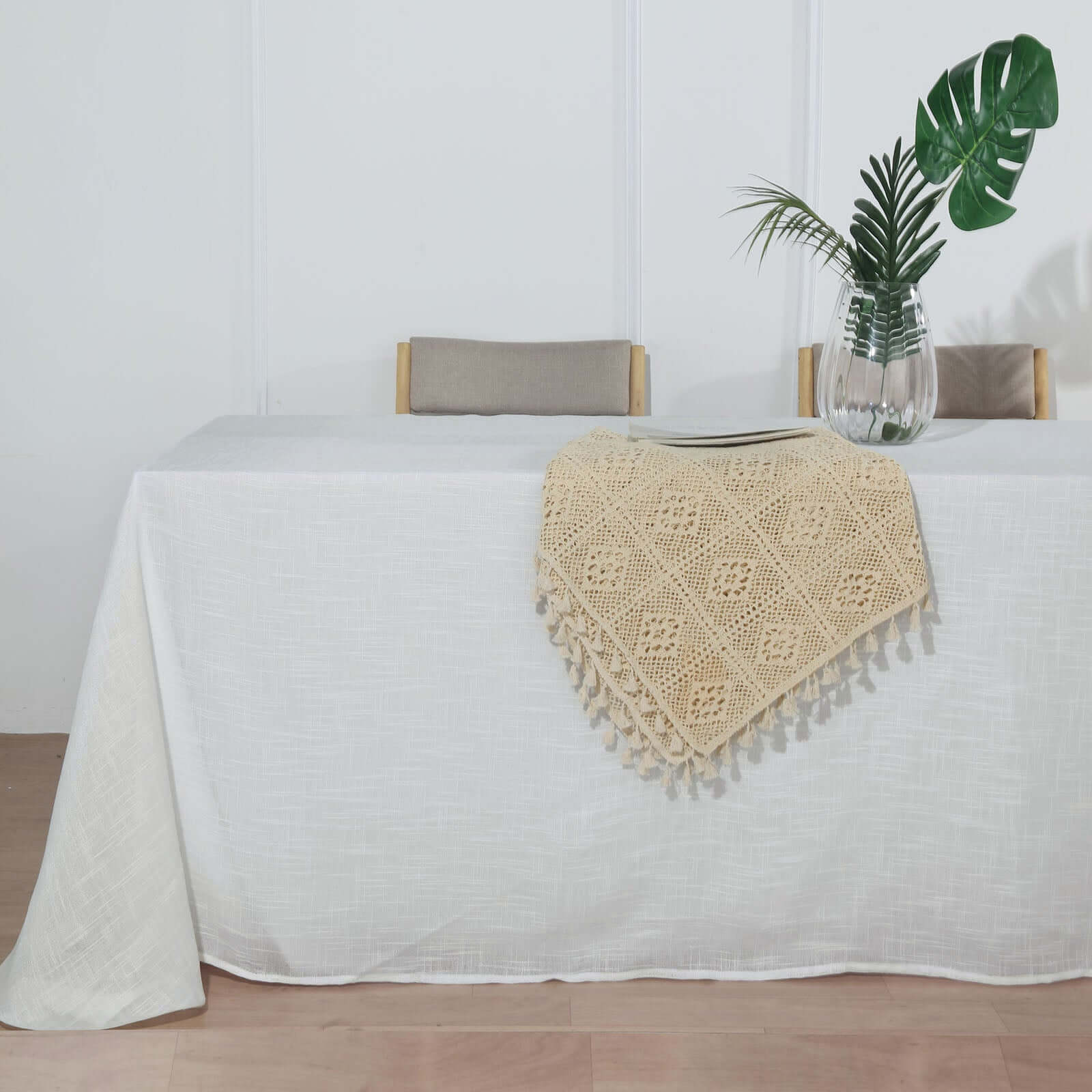 Faux Linen 90"x132" Rectangular Tablecloth White - Slubby Texture Wrinkle-Resistant Seamless Table Cover for Weddings and Special Events