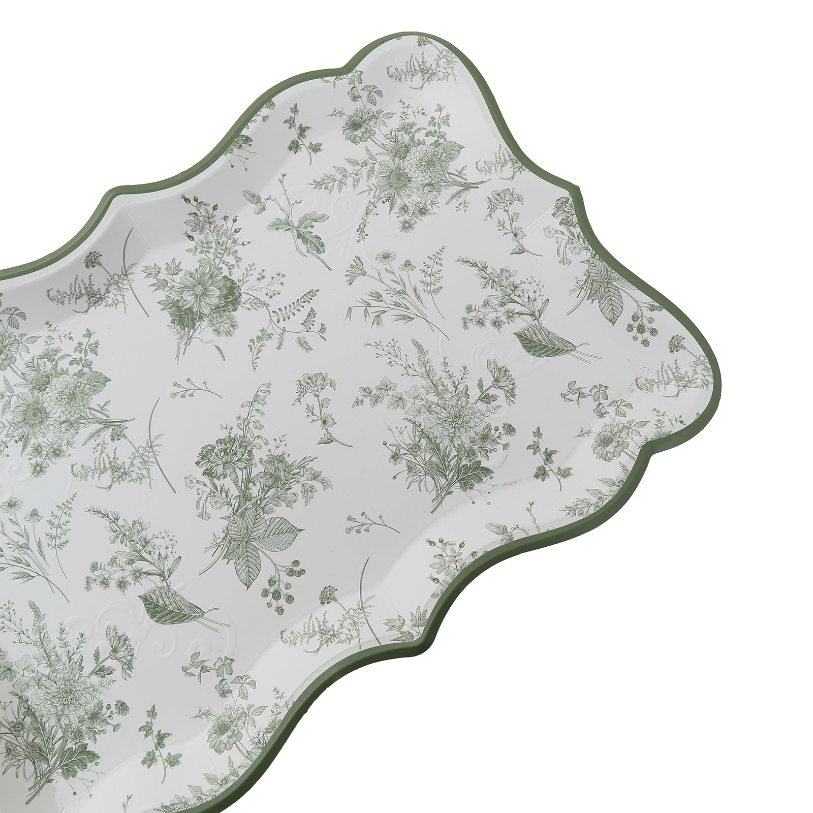 10-Pack Paper 14"x10" Rectangle Serving Trays White/Sage Green with French Toile Pattern for Weddings & Parties