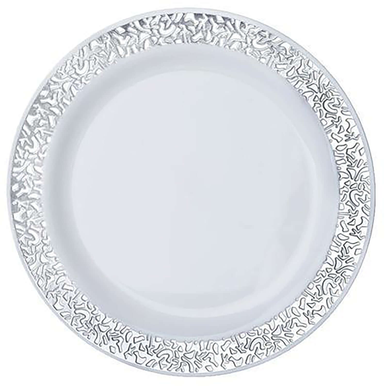 10-Pack Dessert Plates Lace Rim Design White with Silver - Plastic ...
