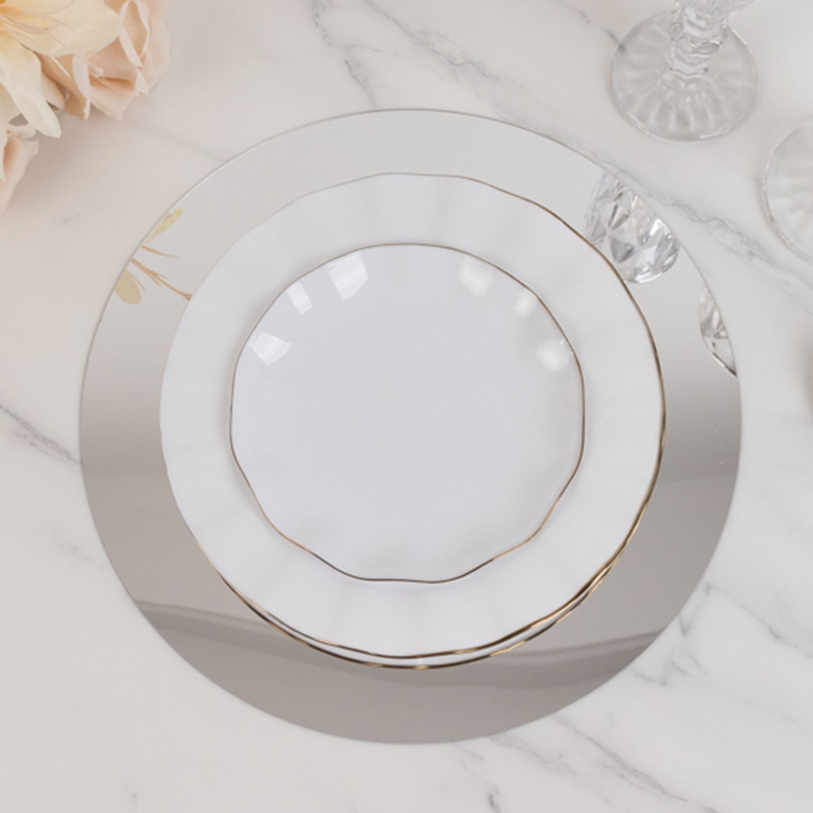 10-Pack Candle Plate Table Setting Circle Acrylic Mirror Tray Silver Round - Event Centerpiece Decor 12"