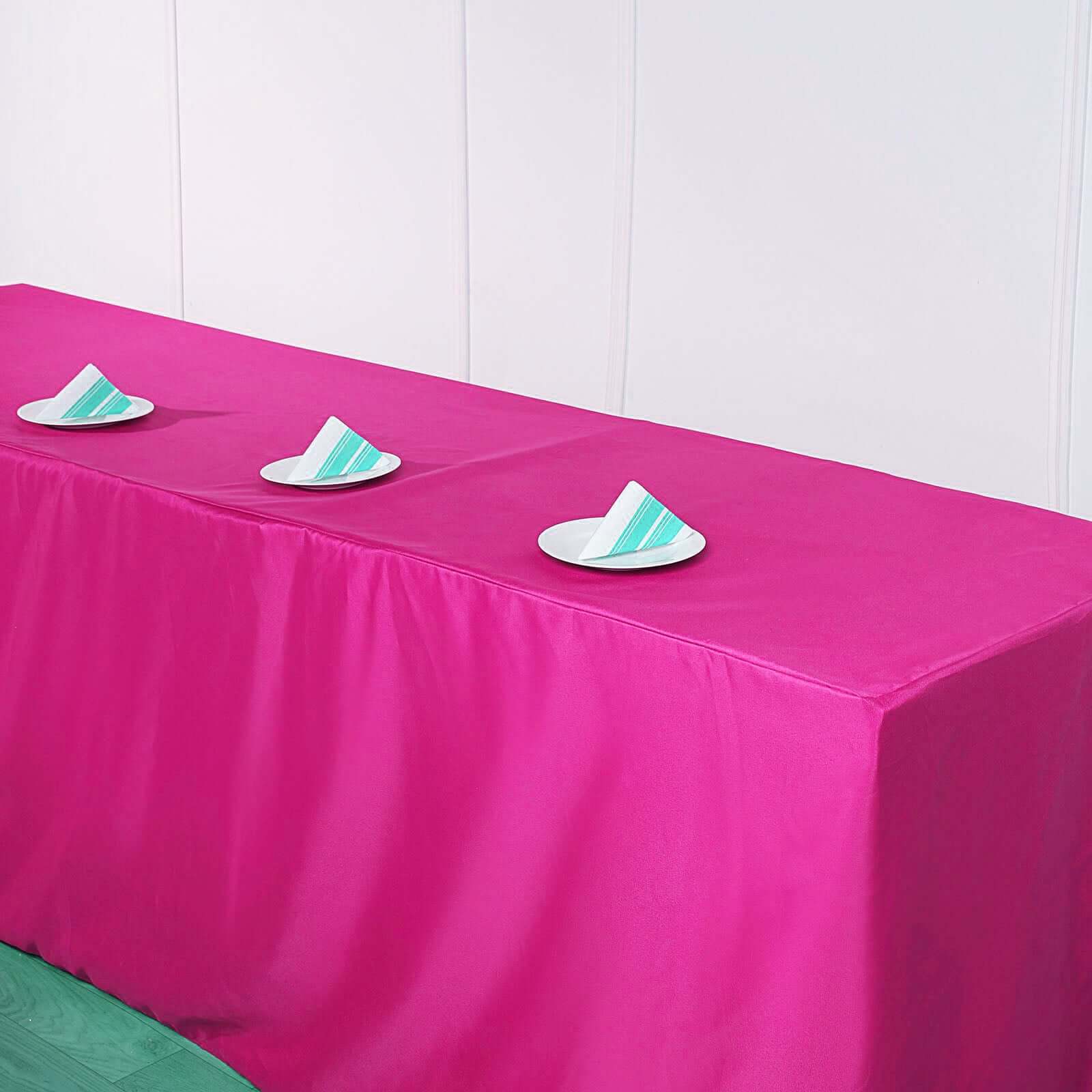 Fitted Polyester 96"x30" Rectangle Tablecloth Fuchsia - Durable and Easy to Maintain Table Cover
